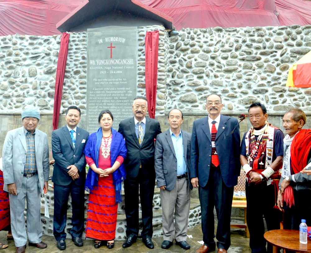 Rev. Dr. Wati Aier, Convenor, Forum for Naga Reconciliation, Rev. Dr. Mar Atsongchanger, Executive Secretary of ABAM and others at the site of the monument constructed in honour of Yongkongangshi Longchar at Süngratsü village, November 5.